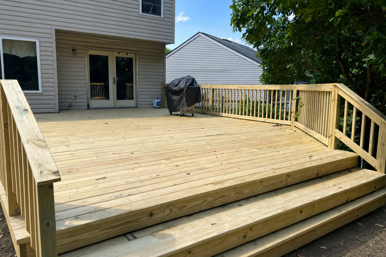 Pressure-treated wood deck construction in Schenectady, NY